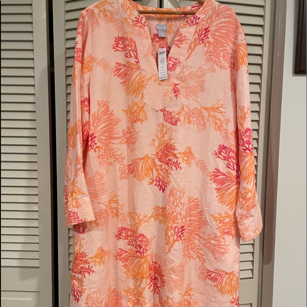 Chico’s Coral Linen Dress. Chico’s Size 4.
